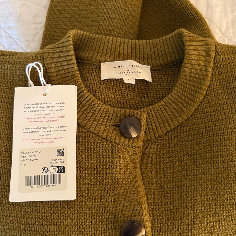 Sezane Olive Green Valerio Jacket Cardigan Wool Cotton size M EUC